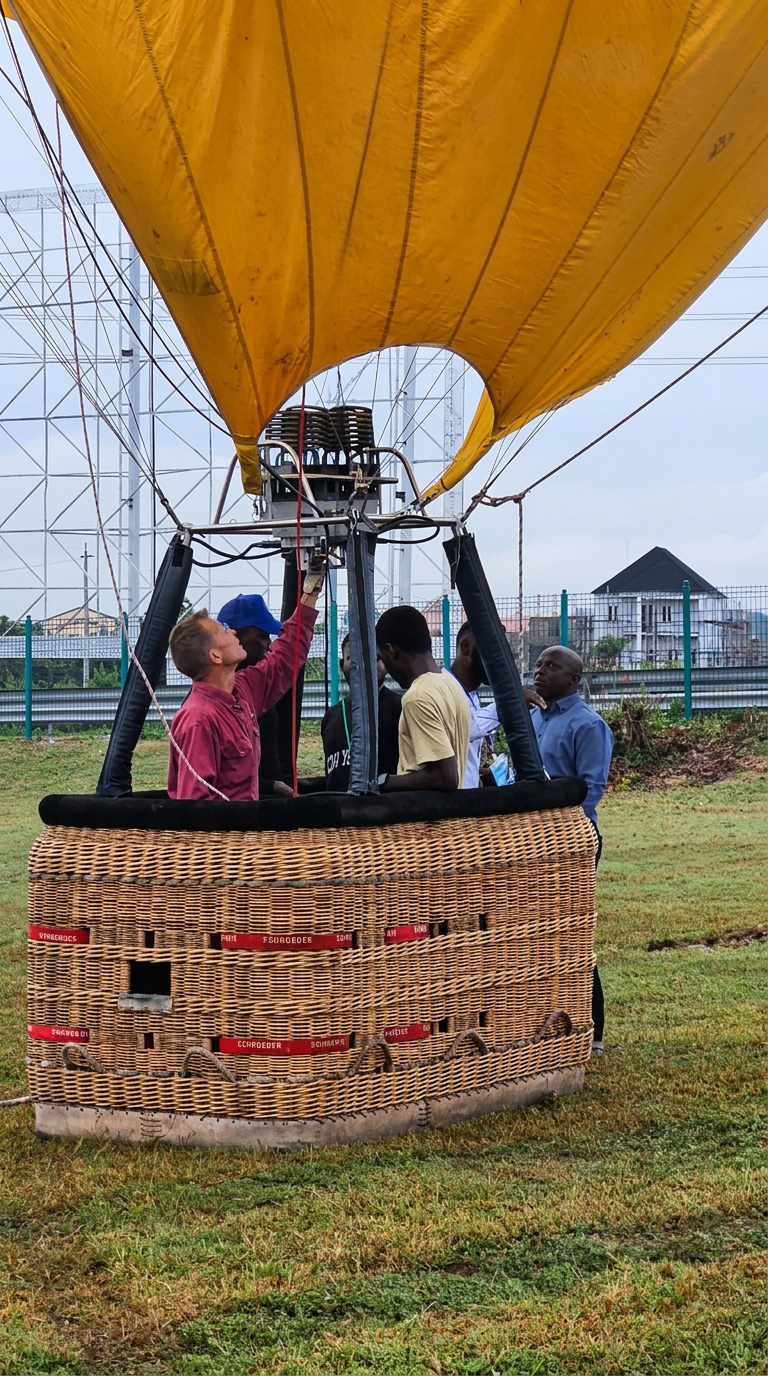 The Skytrek crew preparing the balloon and basket